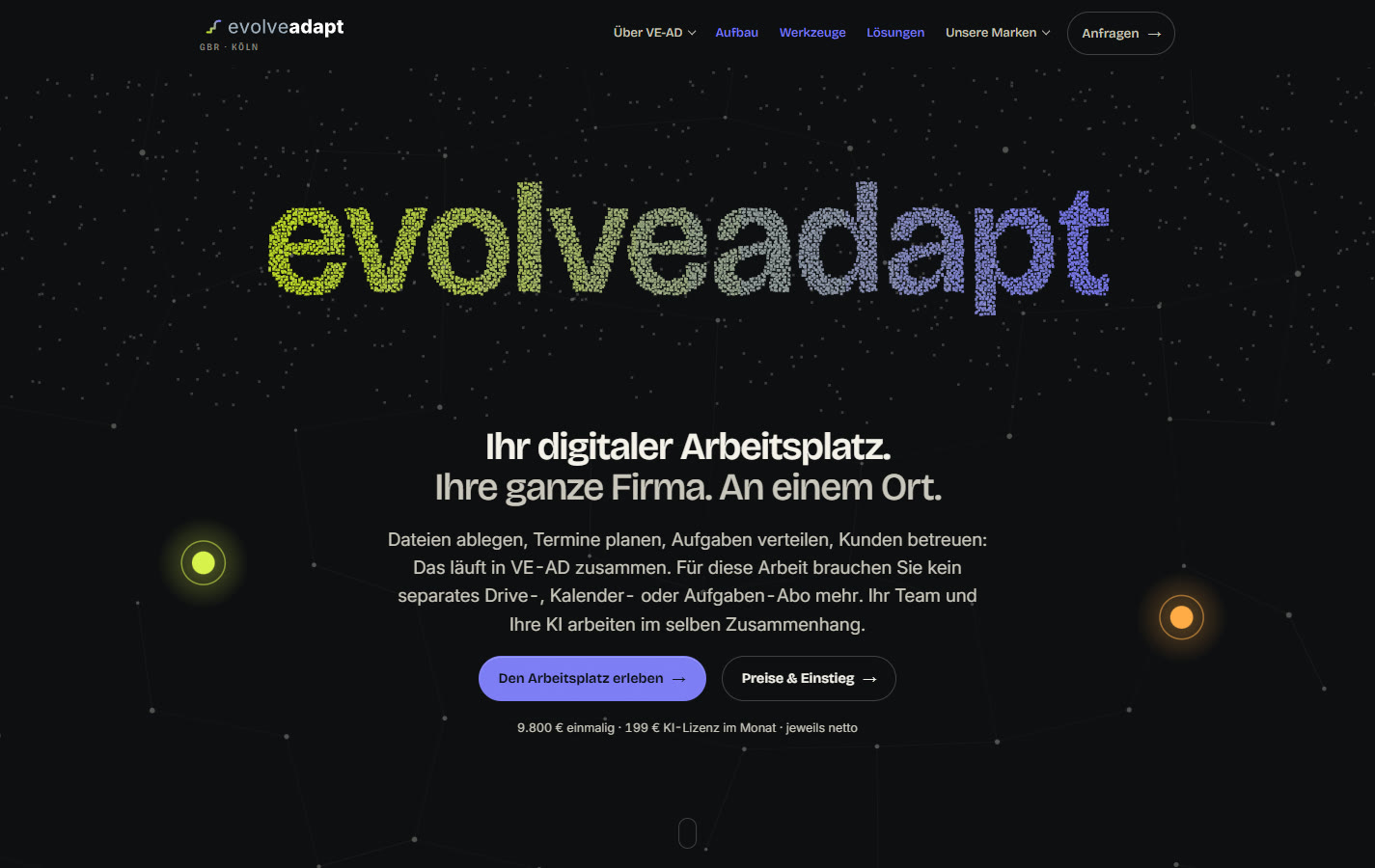 Startseite von evolveadapt.de: 6.000 Teilchen ordnen sich zum Namen evolveadapt